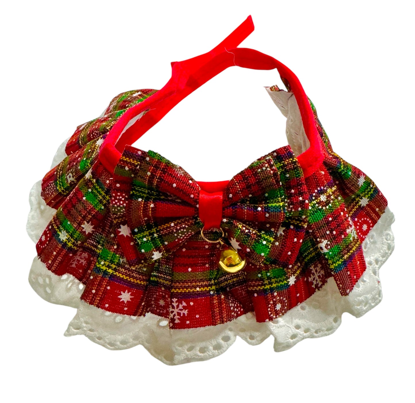 Christmas Red Tartan Sparkle Frill Collar