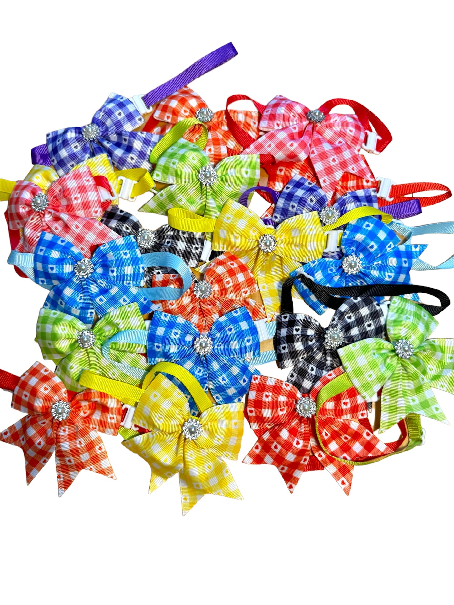 20 x Gingham Heart Necktie Bows