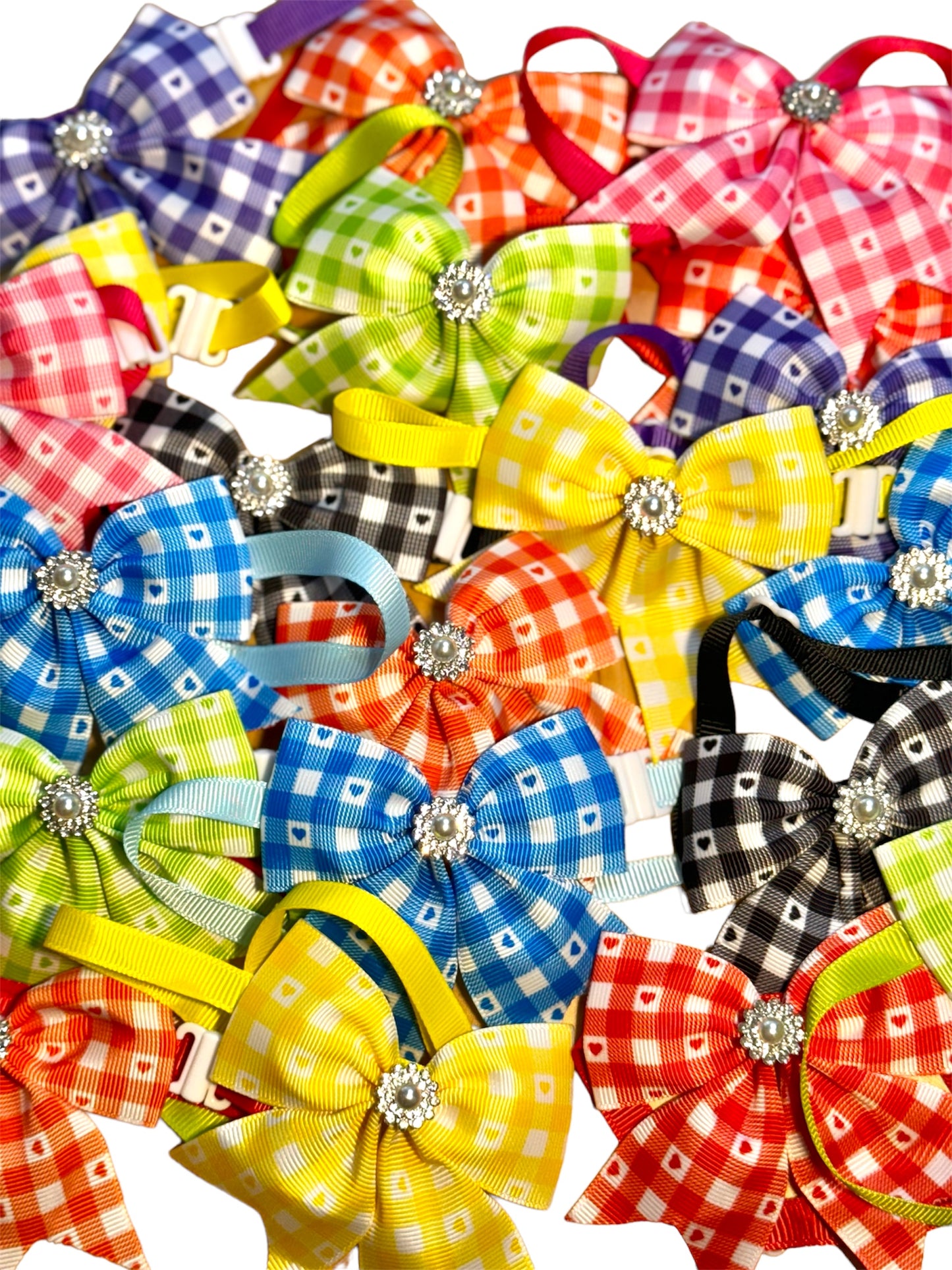 20 x Gingham Heart Necktie Bows