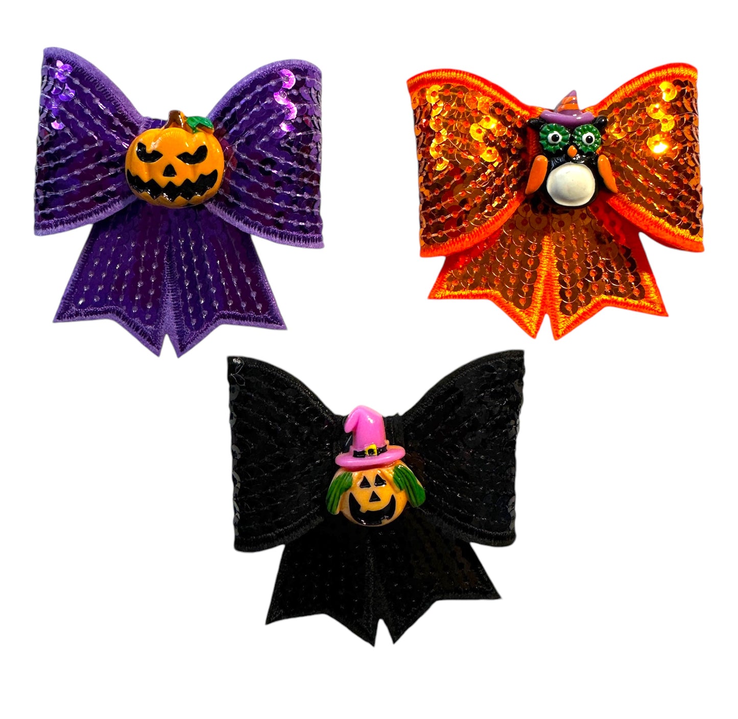 9 x Halloween Embellished Sequin Collar Bows