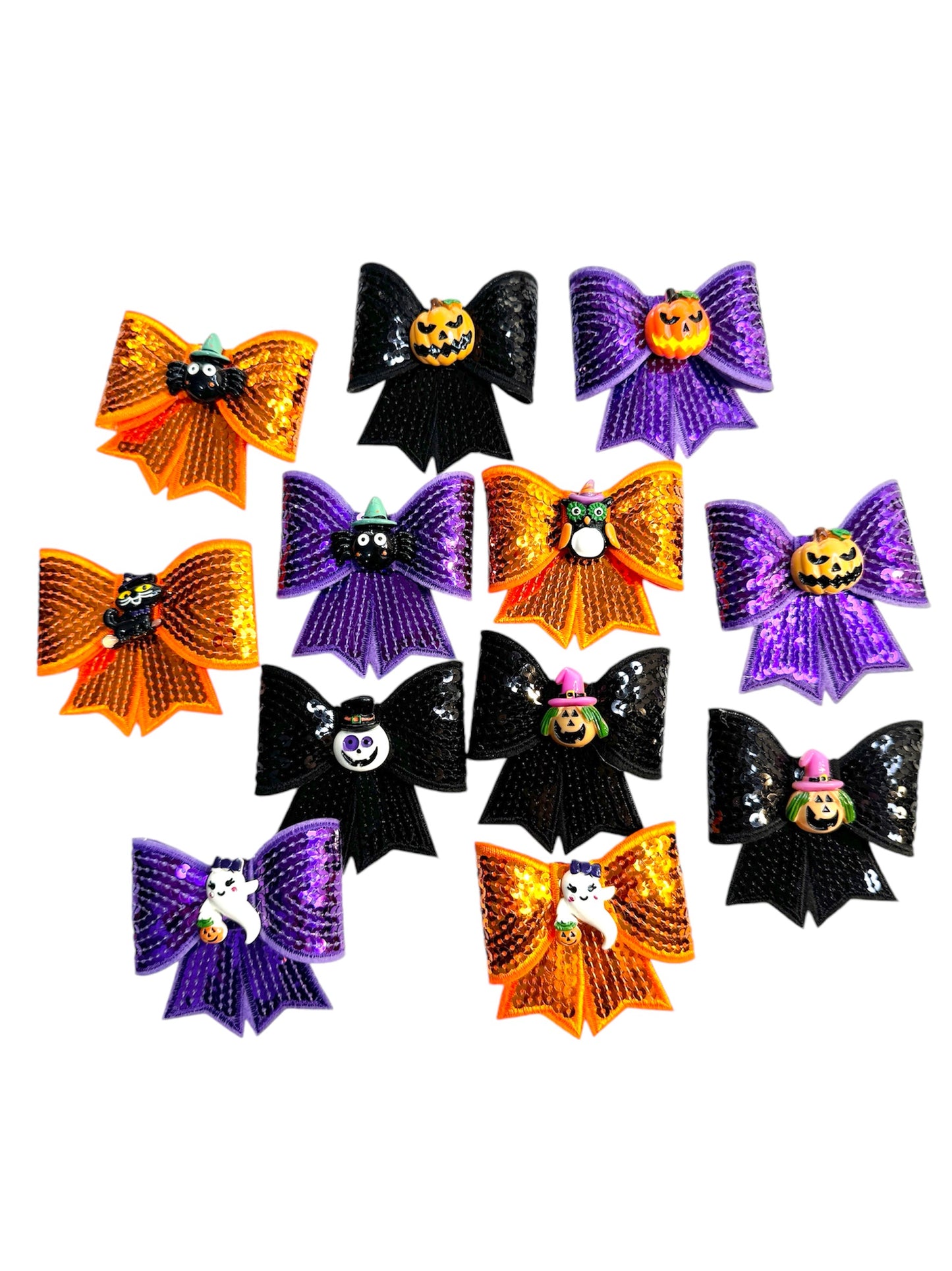 9 x Halloween Embellished Sequin Collar Bows