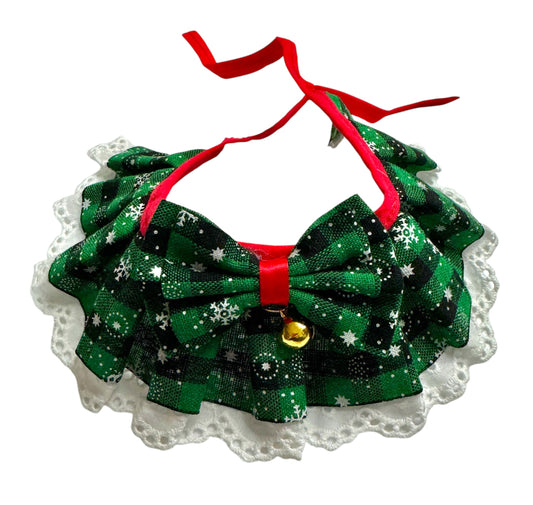 Christmas Green Tartan Frill Collar